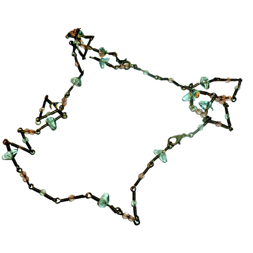 Vintage  Necklace Chain Ocean Polished‎ Glass 1 Strand Antiqued 22"